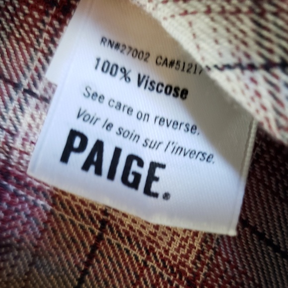 PAIGE Plaid Button Front Long Sleeve Shirt Size Sm - Picture 4 of 5